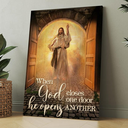Amazing Jesus Painting, Infinite Halo, When God Closes One Door Canvas, Christmas Gift for Christian
