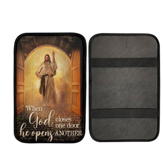 Amazing Jesus Painting, Infinite Halo, When God Closes One Door Car Center Console Cover, Car Armrest Pad, Christian Gift, Armrest Box Mat