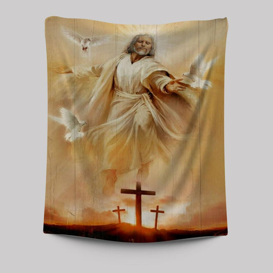 Amazing Jesus Painting, Pretty Dove Drawing, Orange Sunset Tapestry