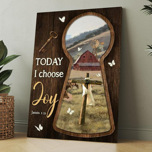 Amazing Key, Cross Symbol, Green Meadow Land, Today I Choose Joy Canvas, Christmas Gift for Christian