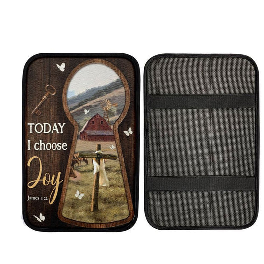 Amazing Key, Cross Symbol, Green Meadow Land, Today I Choose Joy Car Center Console Cover, Car Armrest Pad, Christian Gift, Armrest Box Mat
