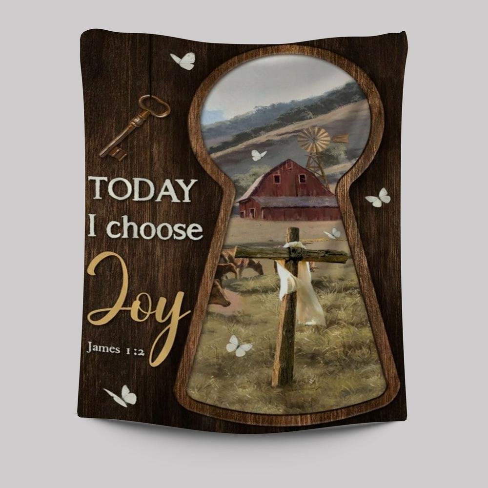 Amazing Key, Cross Symbol, Green Meadow Land, Today I Choose Joy Tapestry