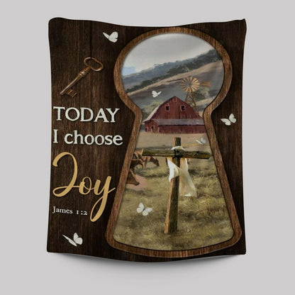 Amazing Key, Cross Symbol, Green Meadow Land, Today I Choose Joy Tapestry