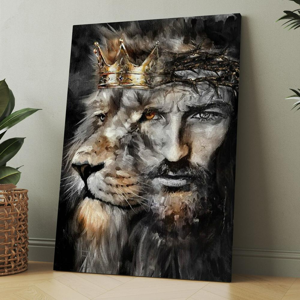 Amazing Lion Of Judah Jesus Painting Unique Crown Canvas, Christmas Gift for Christian