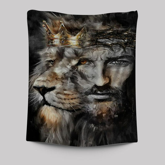 Amazing Lion Of Judah Jesus Painting Unique Crown Tapestry
