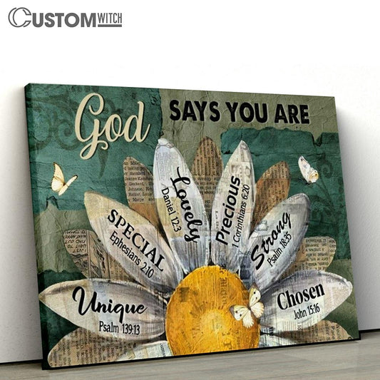 Amazing Sunflower Blue Background God Says You Are Canvas Poster