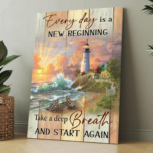 Amazing Sunset, Lighthouse, Every Day Is New Beginning Canvas, Christmas Gift for Christian