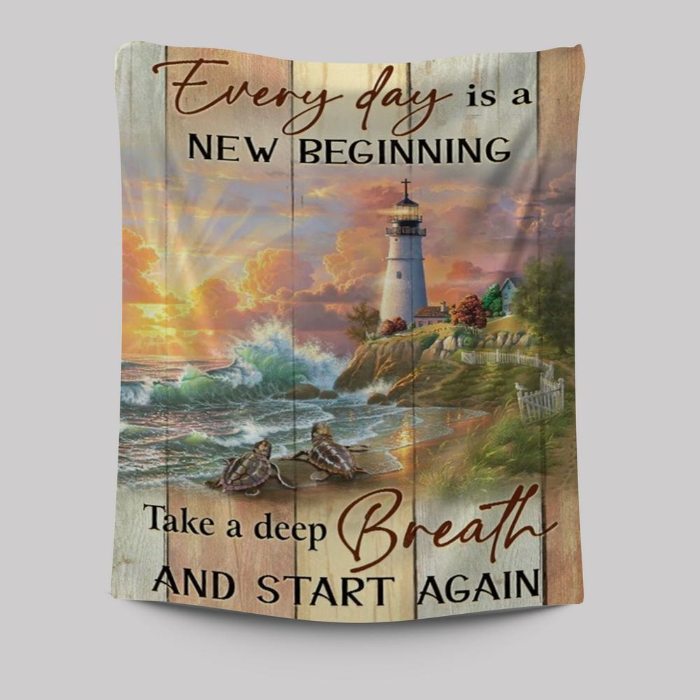 Amazing Sunset, Lighthouse, Every Day Is New Beginning Tapestry