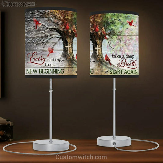 Amazing Tree, Four Seasons Tree, Cardinal, Cross, Every Ending Is A New Beginning Table Lamb