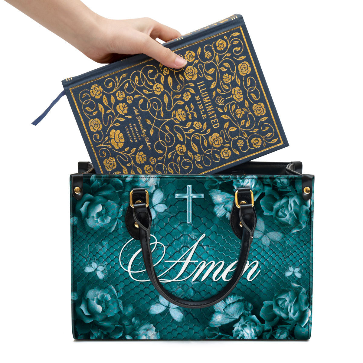 Amen Cross Leather Handbag, Religious Gifts For Women, Women Pu Leather Bag