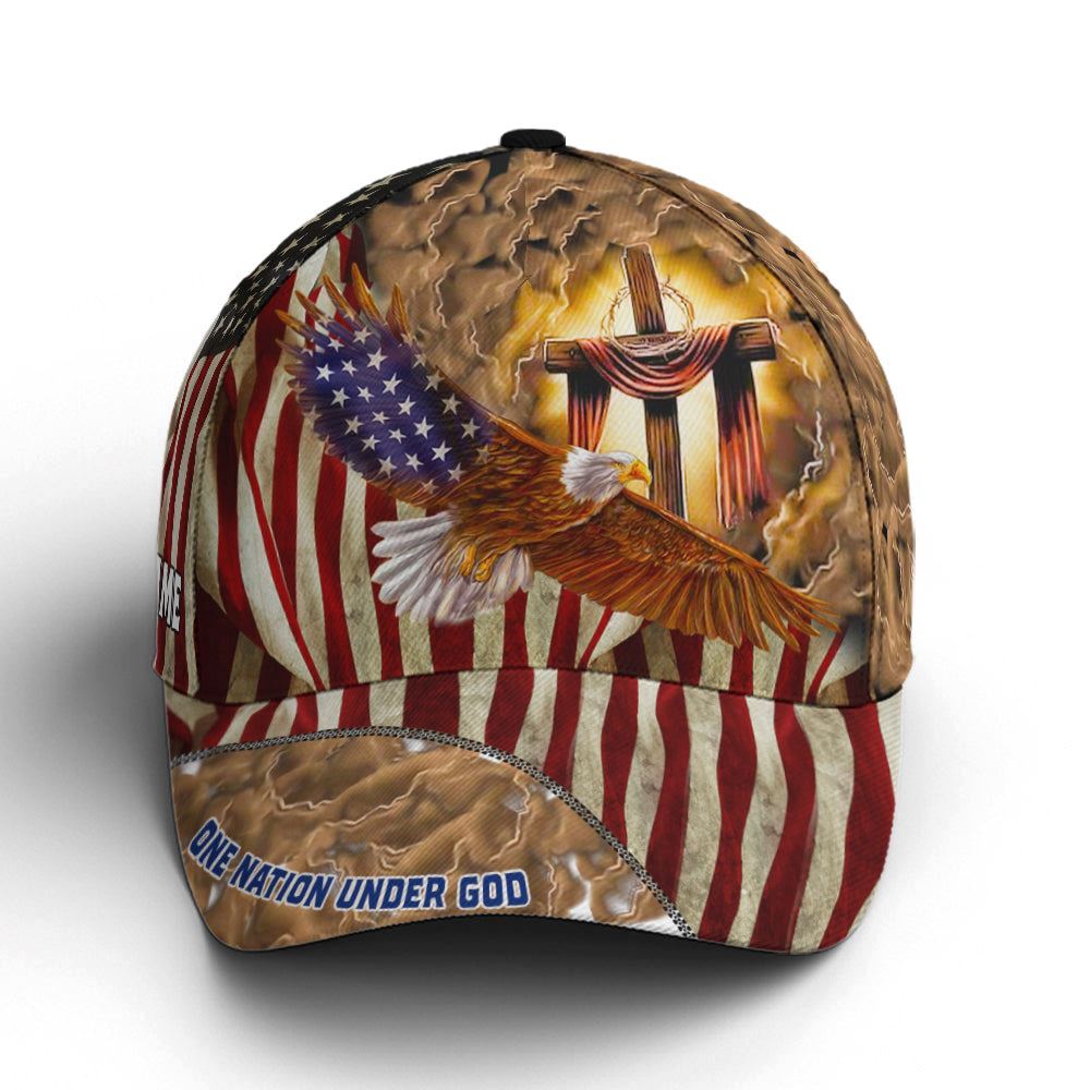 American Eagle Flag One Nation Under God Cross Sign All Over Print Baseball Cap, God Cap, Gift Ideas For Male