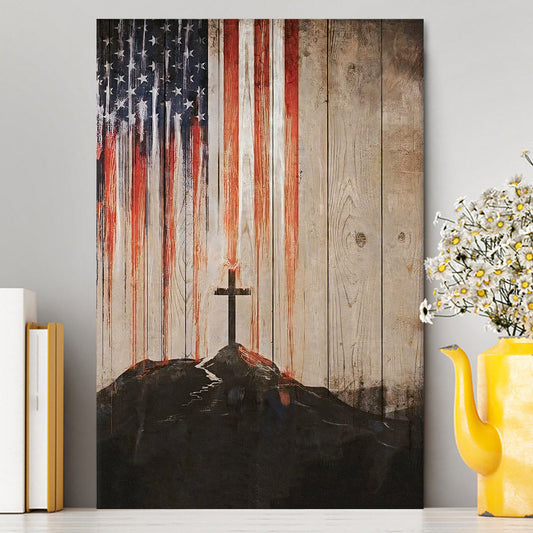 American Flag Cross Canvas Wall Art - Christian Wall Canvas - Religious Canvas Prints