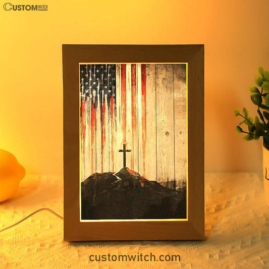American Flag Cross Frame Lamp Art - Christian Frame Lamp - Religious Gifts Night Light