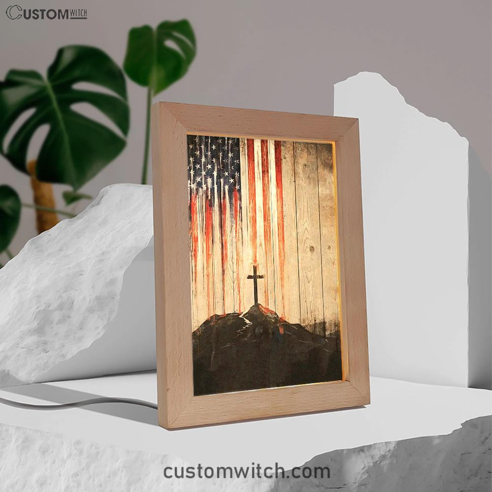 American Flag Cross Frame Lamp Art - Christian Frame Lamp - Religious Gifts Night Light
