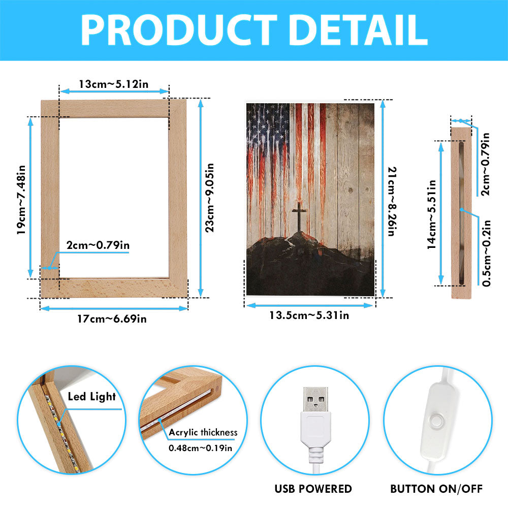 American Flag Cross Frame Lamp Art - Christian Frame Lamp - Religious Gifts Night Light