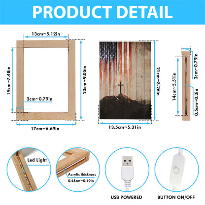 American Flag Cross Frame Lamp Art - Christian Frame Lamp - Religious Gifts Night Light
