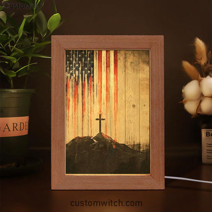 American Flag Cross Frame Lamp Art - Christian Frame Lamp - Religious Gifts Night Light