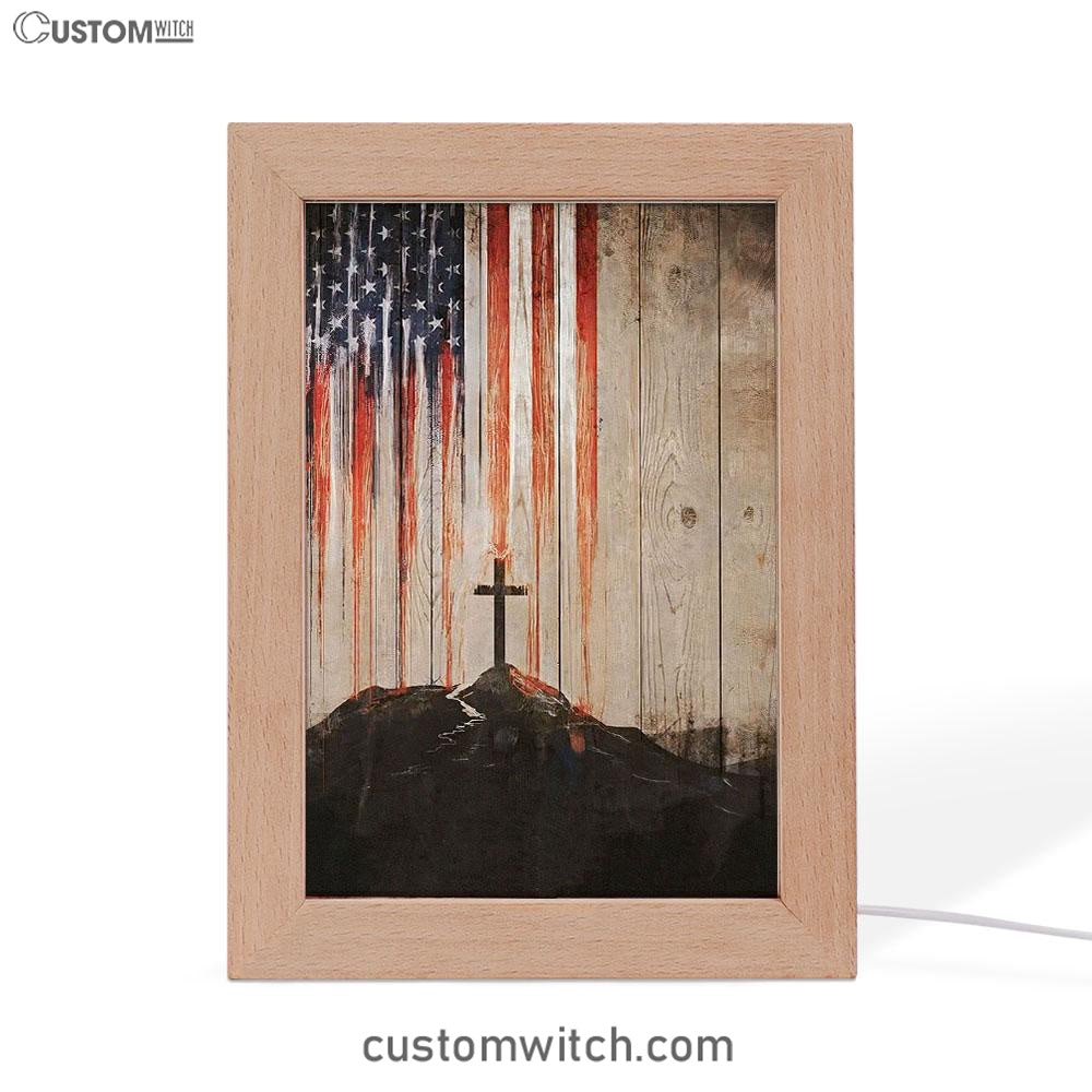 American Flag Cross Frame Lamp Art - Christian Frame Lamp - Religious Gifts Night Light