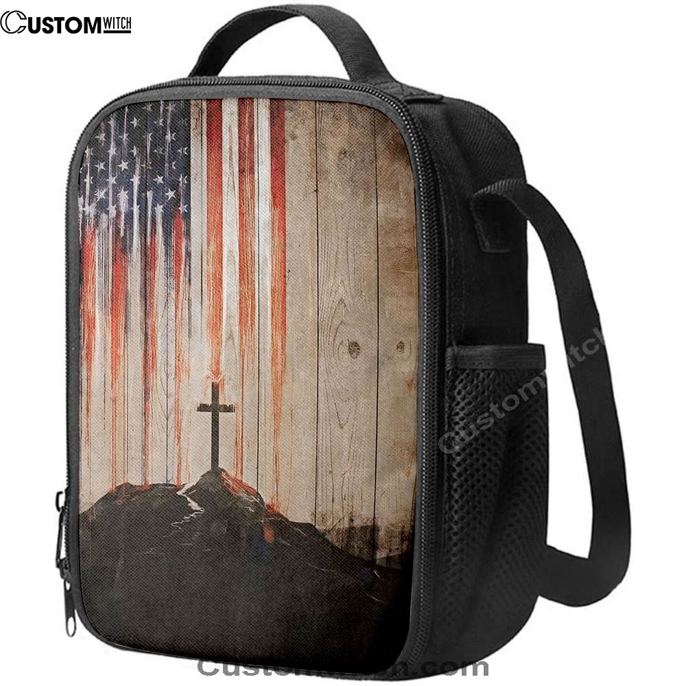 American Flag Cross Lunch Bag, Christian Lunch Bag For School, Picnic, Religious Lunch Bag