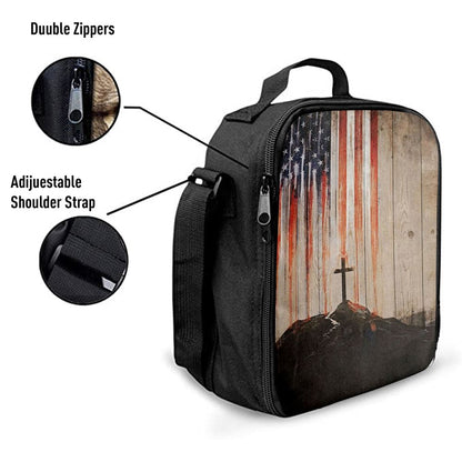 American Flag Cross Lunch Bag, Christian Lunch Bag For School, Picnic, Religious Lunch Bag