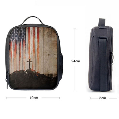 American Flag Cross Lunch Bag, Christian Lunch Bag For School, Picnic, Religious Lunch Bag