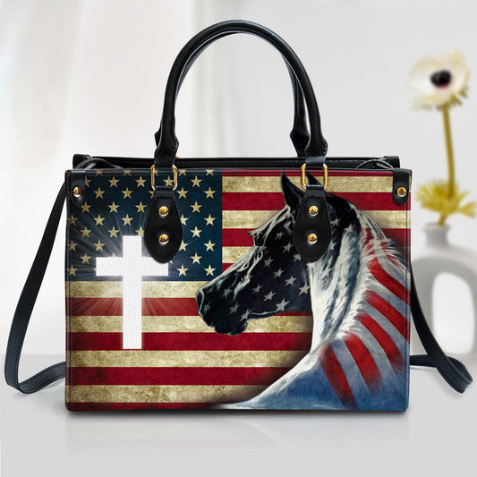 American Flag Horse Leather Handbag, Religious Gifts For Women, Women Pu Leather Bag