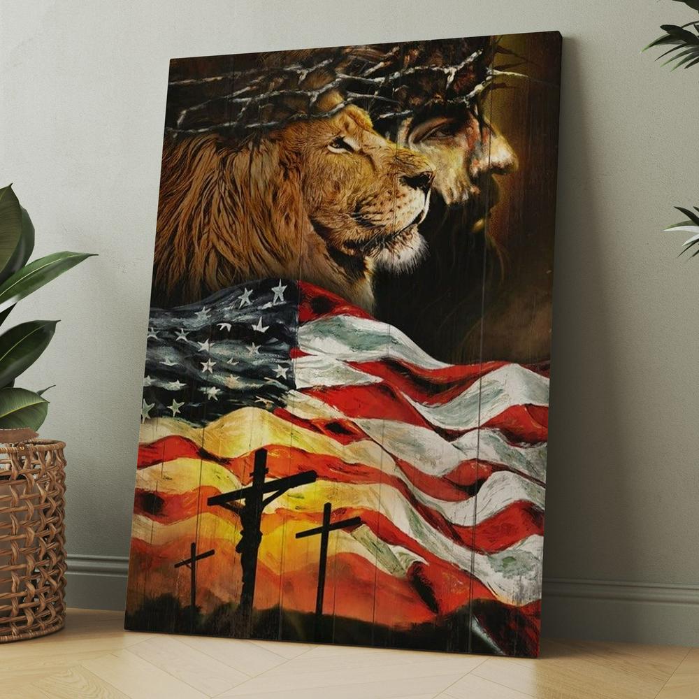 American Flag Jesus Christ The Lion Of Judah Canvas, Christmas Gift for Christian