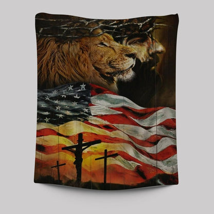 American Flag Jesus Christ The Lion Of Judah Tapestry