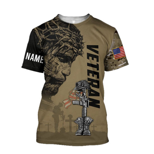American Veteran Jesus Customizeds All Over Print 3D T-Shirt, Gift For Christian, Jesus Shirt