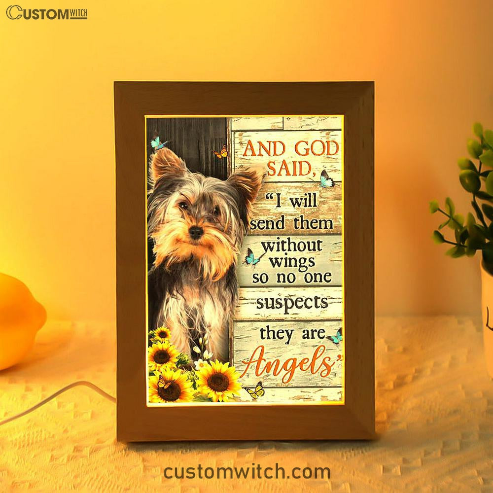 And God Saidy Little Yorkshire Terrier Sunflower Butterfly Frame Lamp Art - Bible Verse Art - Christian Inspirational Decor