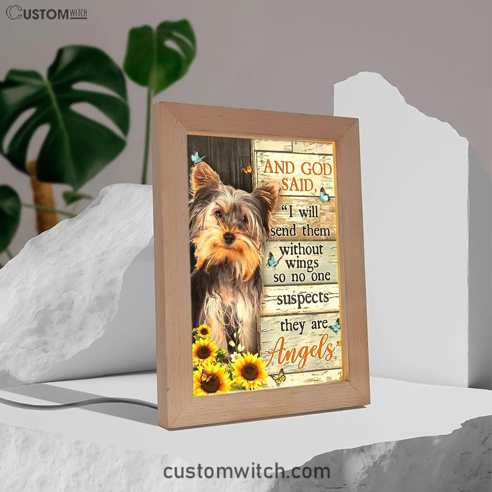 And God Saidy Little Yorkshire Terrier Sunflower Butterfly Frame Lamp Art - Bible Verse Art - Christian Inspirational Decor