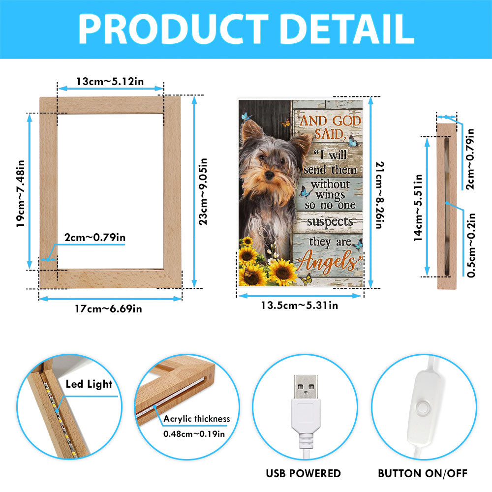 And God Saidy Little Yorkshire Terrier Sunflower Butterfly Frame Lamp Art - Bible Verse Art - Christian Inspirational Decor