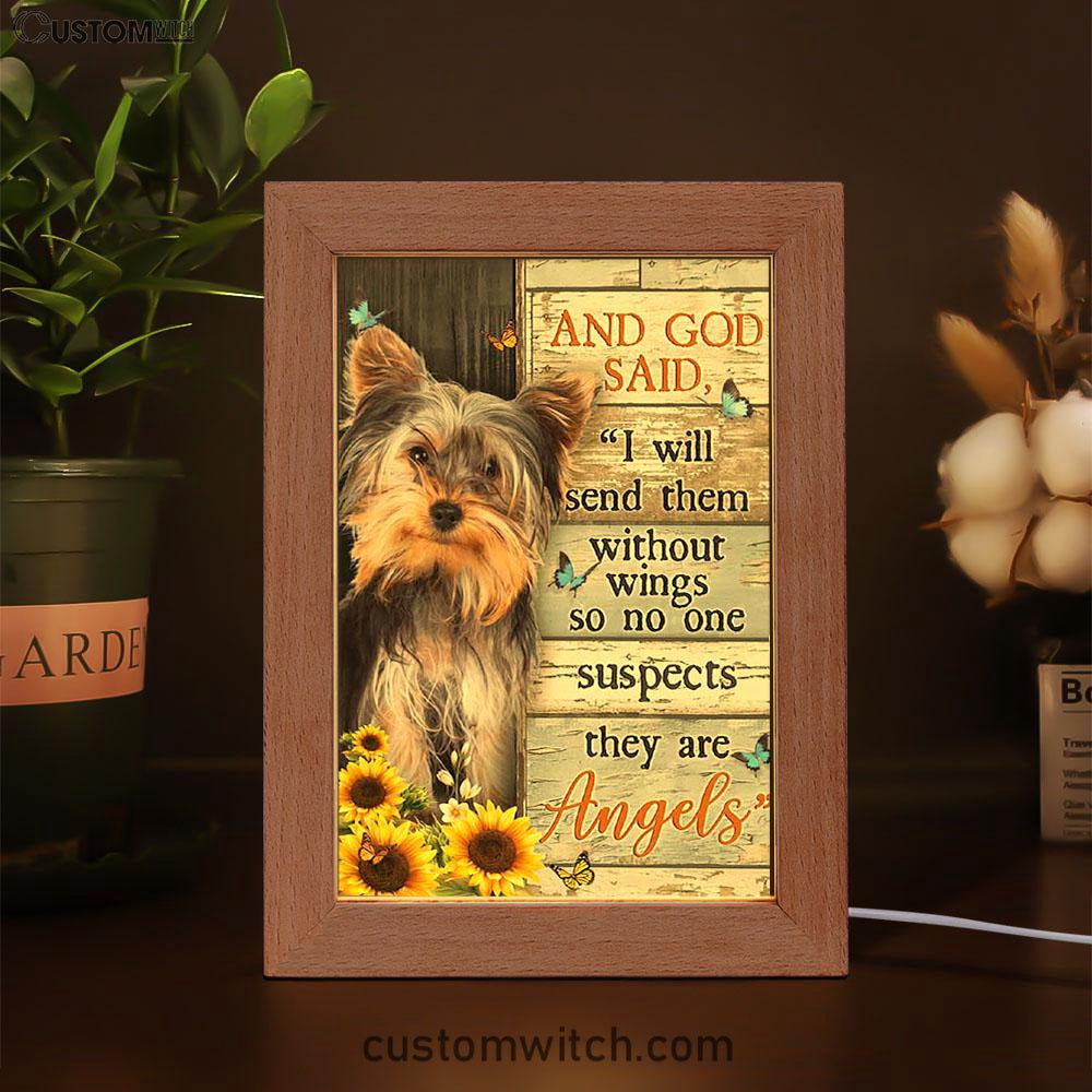 And God Saidy Little Yorkshire Terrier Sunflower Butterfly Frame Lamp Art - Bible Verse Art - Christian Inspirational Decor