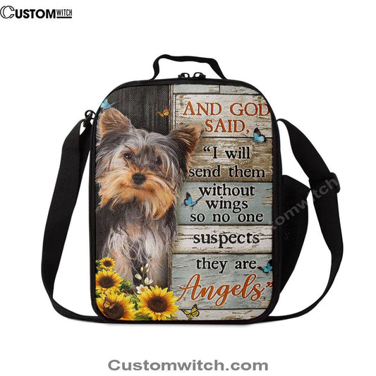 And God Saidy Little Yorkshire Terrier Sunflower Butterfly Lunch Bag, Christian Lunch Bag For School, Picnic, Religious Lunch Bag