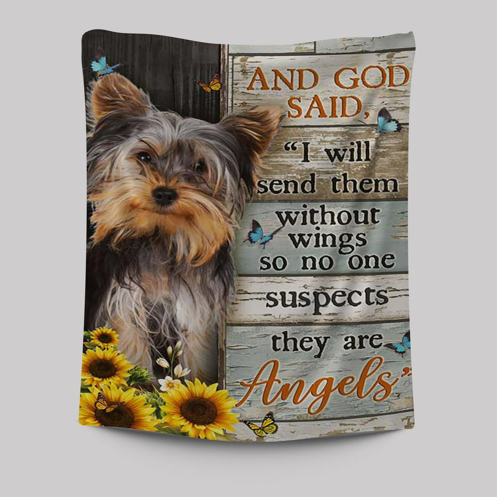 And God Saidy Little Yorkshire Terrier Sunflower Butterfly Tapestry Art - Bible Verse Wall Art - Christian Inspirational Wall Decor