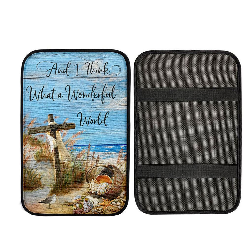 And I Think What A Wonderful World Car Center Console Cover, Christian Auto Armrest Cover