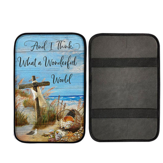 And I Think What A Wonderful World Car Center Console Cover, Christian Auto Armrest Cover