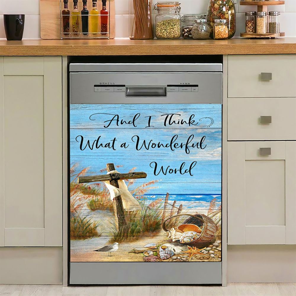 And I Think What A Wonderful World Dishwasher Cover, Christian Dishwasher Magnet Cover, Religious Kitchen Decor