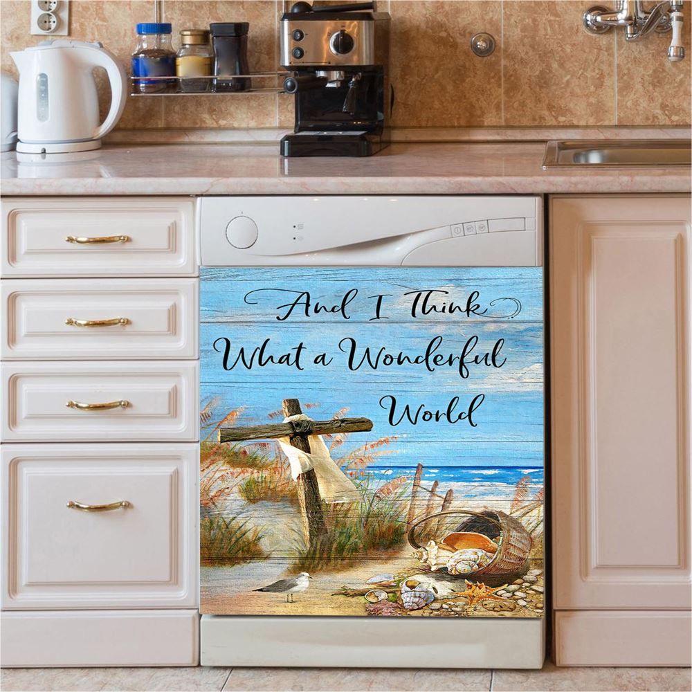 And I Think What A Wonderful World Dishwasher Cover, Christian Dishwasher Magnet Cover, Religious Kitchen Decor