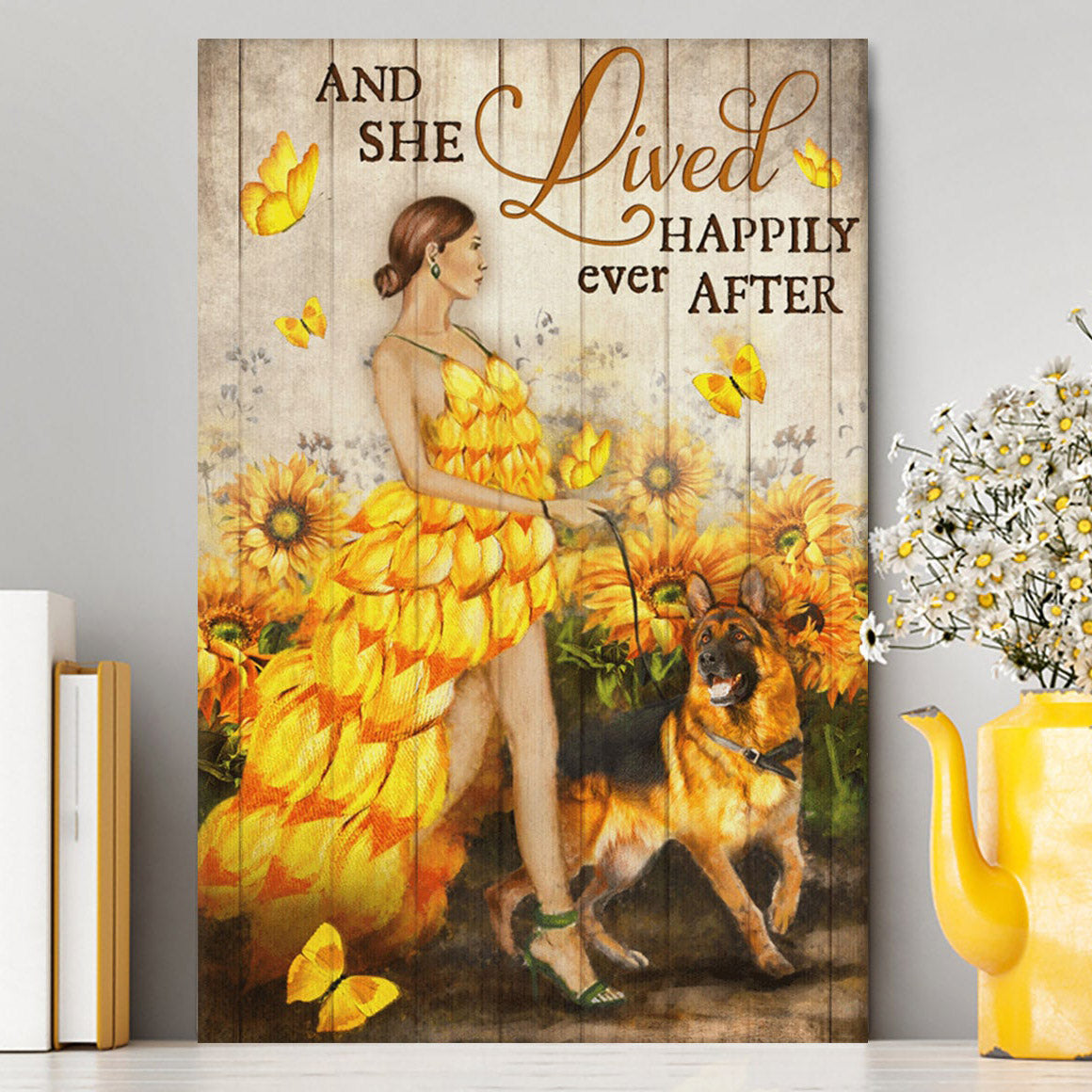 And She Lived Happily Ever After Beautiful Girl German Shepherd Canvas Wall Art - Christian Wall Art Decor - Religious Canvas Prints