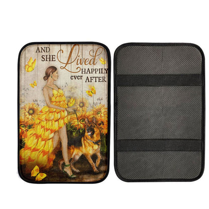 And She Lived Happily Ever After Beautiful Girl German Shepherd Car Center Console Cover, Christian Auto Armrest Cover