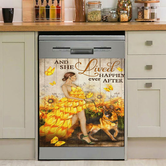 And She Lived Happily Ever After Beautiful Girl German Shepherd Dishwasher Cover, Christian Dishwasher Magnet Cover, Religious Kitchen Decor