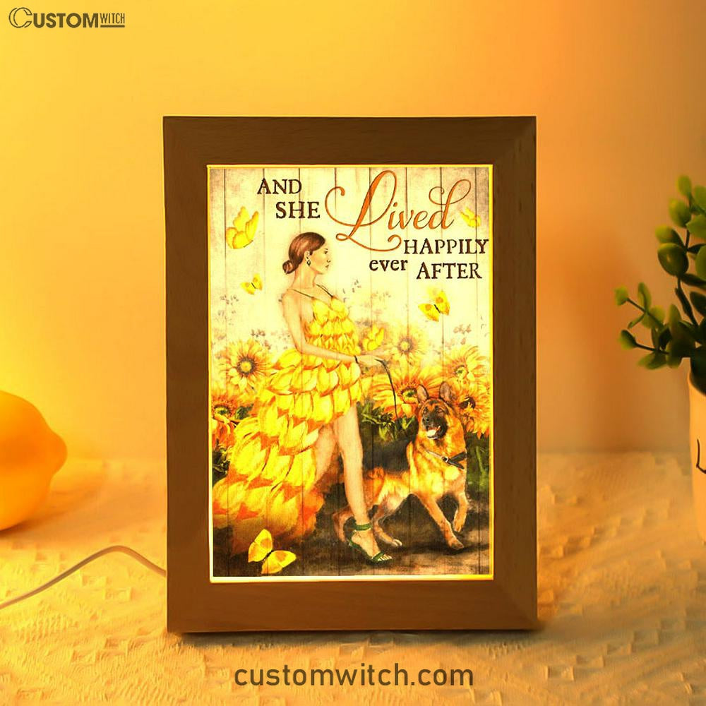 And She Lived Happily Ever After Beautiful Girl German Shepherd Frame Lamp Art - Christian Art Decor - Religious Gifts Night Light