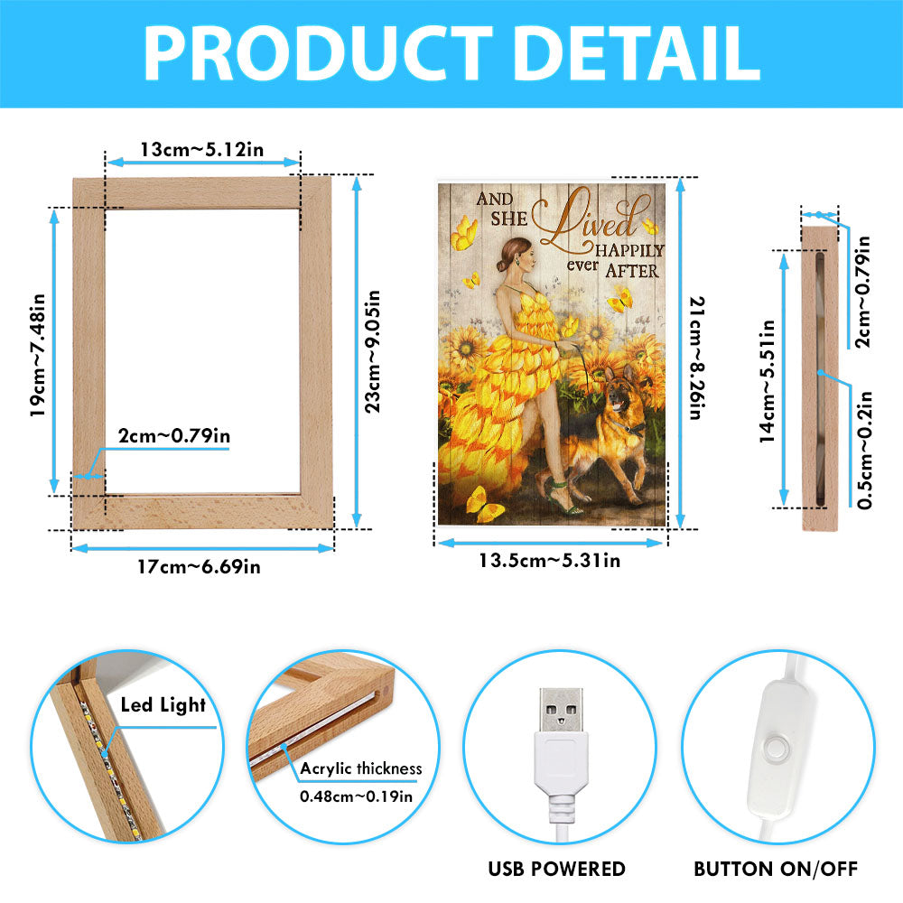 And She Lived Happily Ever After Beautiful Girl German Shepherd Frame Lamp Art - Christian Art Decor - Religious Gifts Night Light