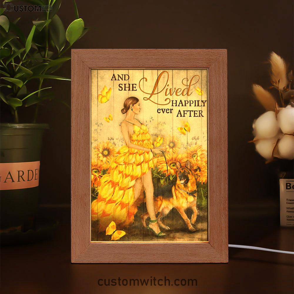 And She Lived Happily Ever After Beautiful Girl German Shepherd Frame Lamp Art - Christian Art Decor - Religious Gifts Night Light