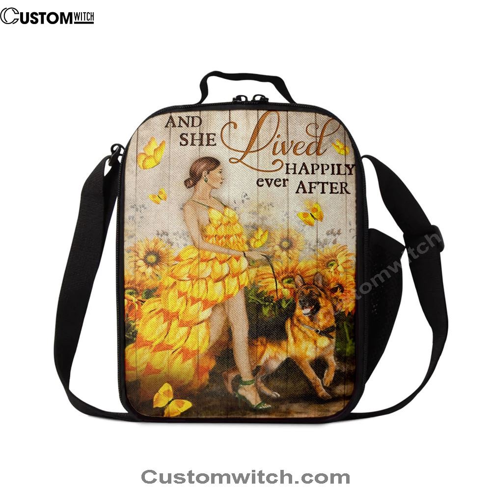 And She Lived Happily Ever After Beautiful Girl German Shepherd Lunch Bag, Christian Lunch Bag For School, Picnic, Religious Lunch Bag