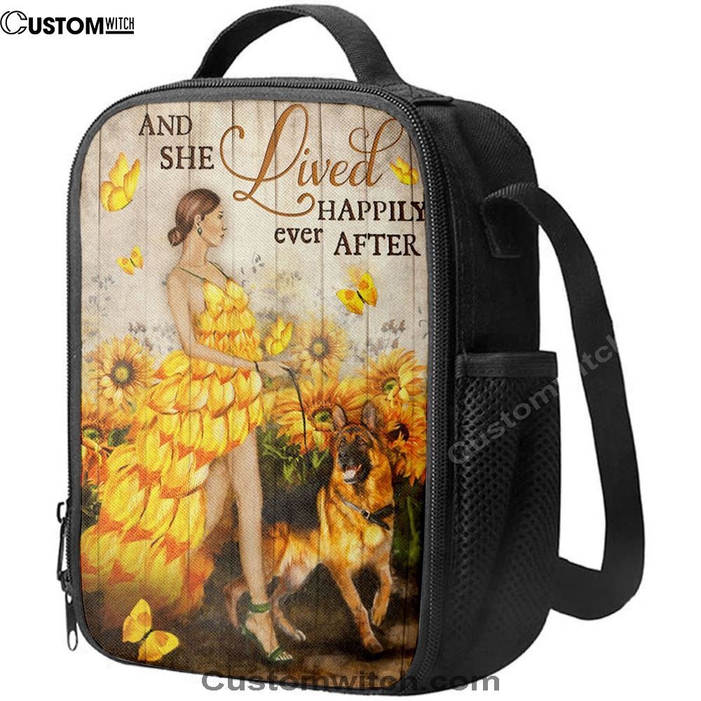 And She Lived Happily Ever After Beautiful Girl German Shepherd Lunch Bag, Christian Lunch Bag For School, Picnic, Religious Lunch Bag