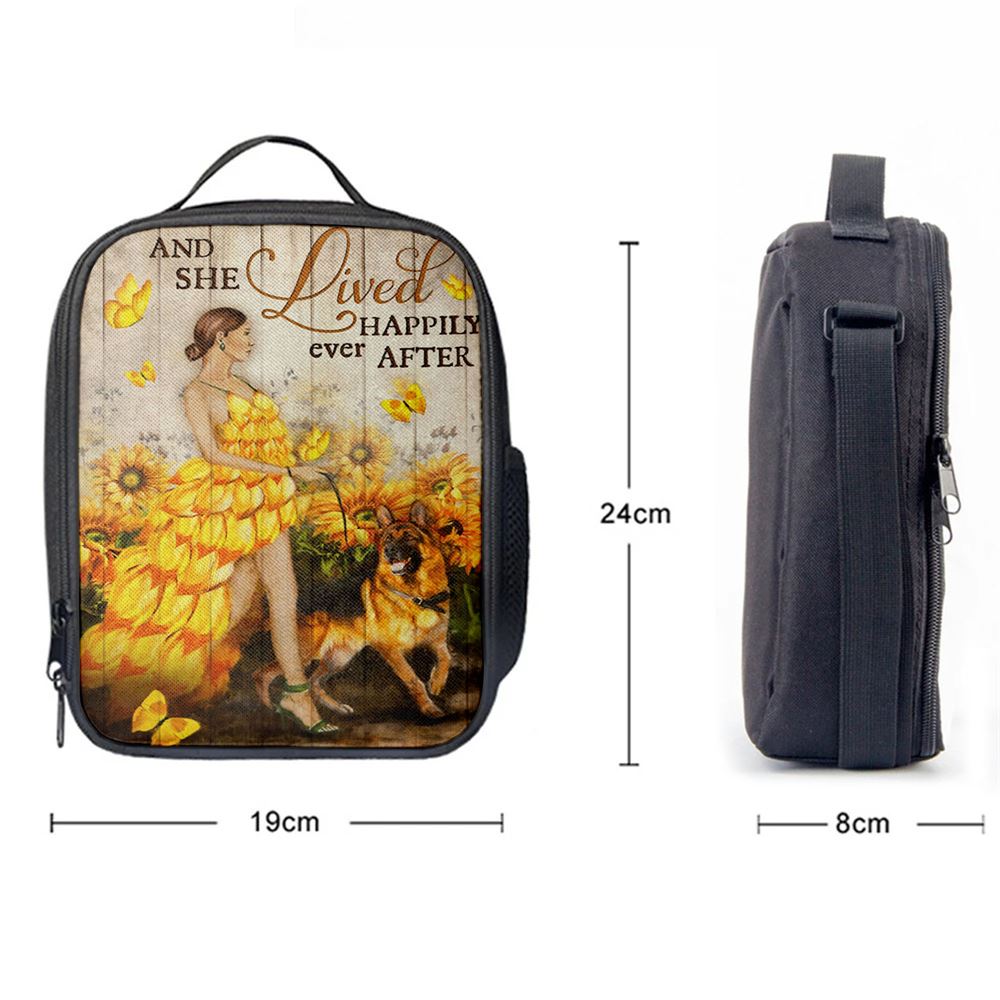 And She Lived Happily Ever After Beautiful Girl German Shepherd Lunch Bag, Christian Lunch Bag For School, Picnic, Religious Lunch Bag