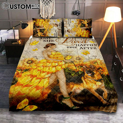 And She Lived Happily Ever After Beautiful Girl German Shepherd Quilt Bedding Set Bedroom - Christian Bedroom Decor - Religious Quilt Bedding Set Prints