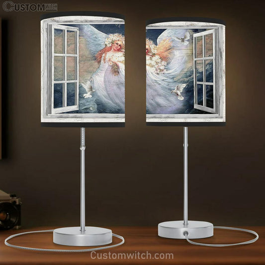 Angel Daisy Vase White Dove The Way To Heaven Table Lamb Gift - Bible Verse Table Lamb - Religious Bedroom Decor